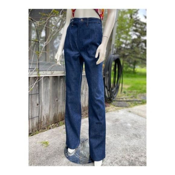 1970s Wrangler High Waist Denim Jeans Pleat front Straight leg Dark Wash 30x36 - Picture 6 of 13